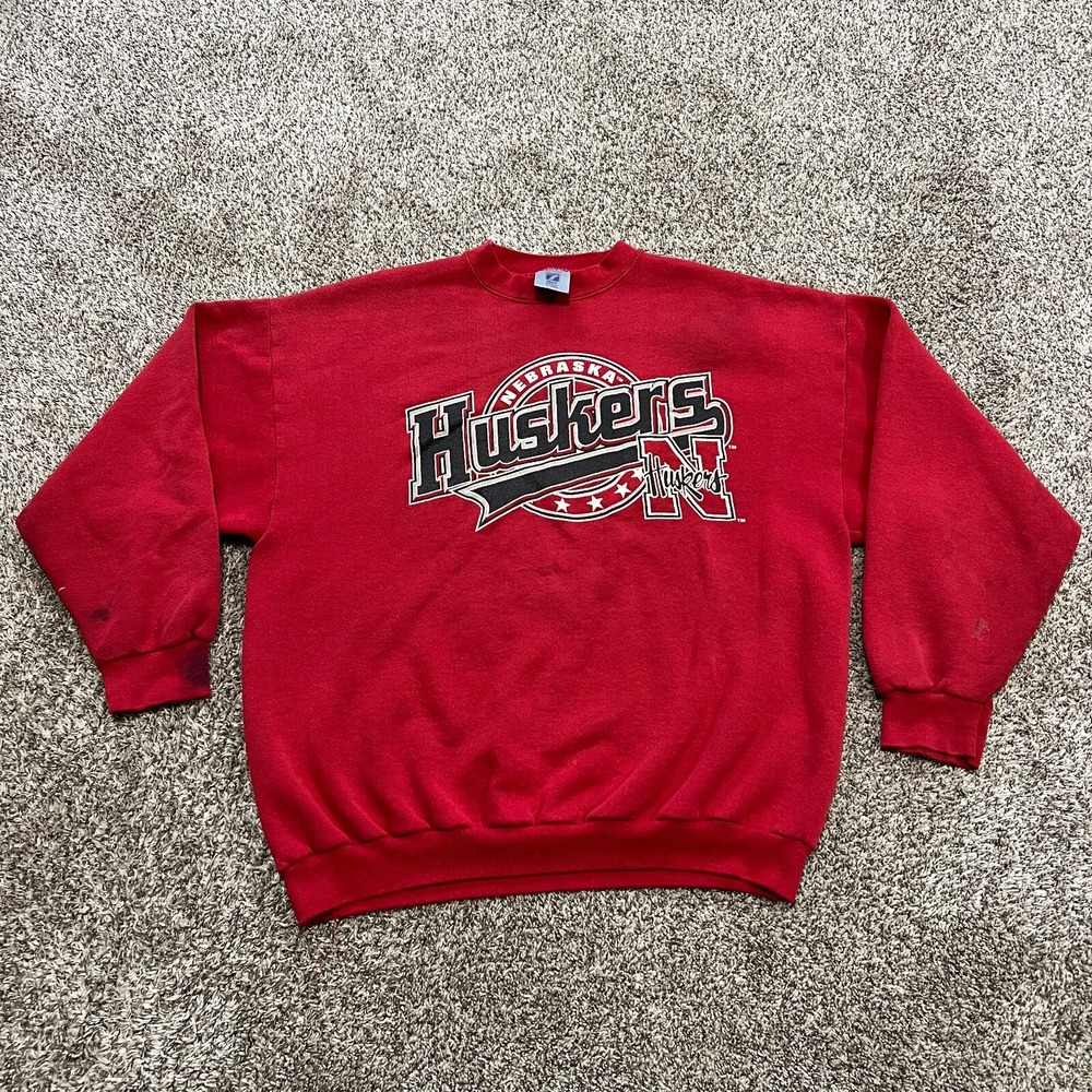 VTG 90's Logo7 Nebraska Huskers Sweatshirt Mens Size XL Heavy Weight Red